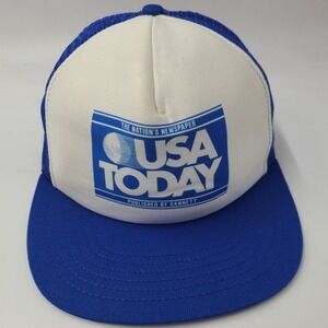 Vintage USA Today The Nations Newspaper Mesh Trucker Snapback Hat Cap White Blue